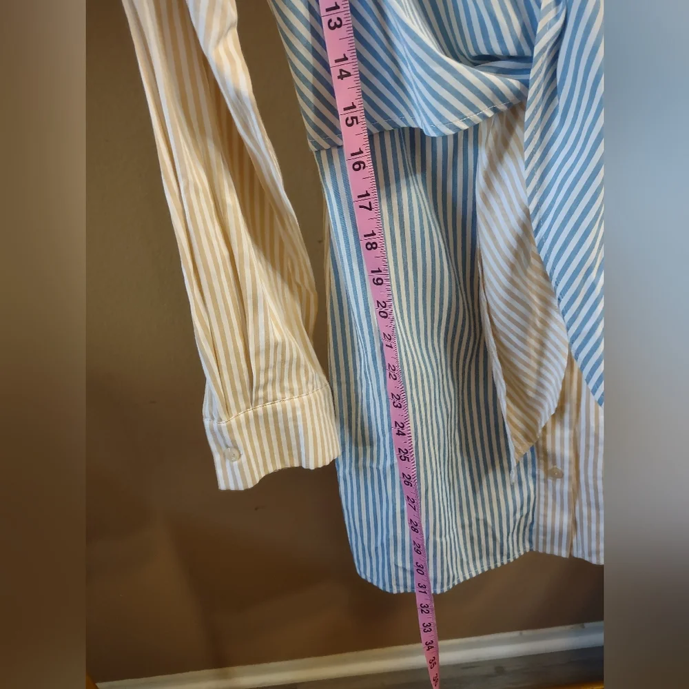 Blue Blush Striped  Button Down T Shirt Dress